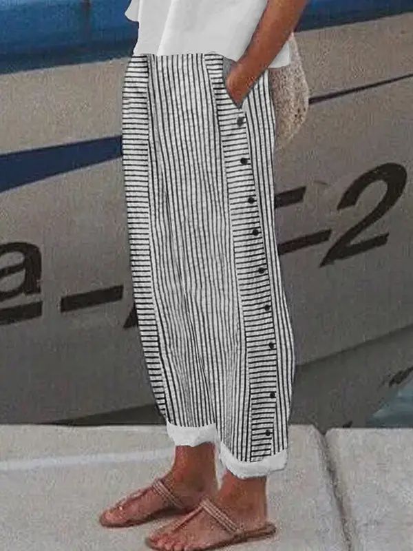 Strut &amp; Stripe – Button-Detail Cotton Pants