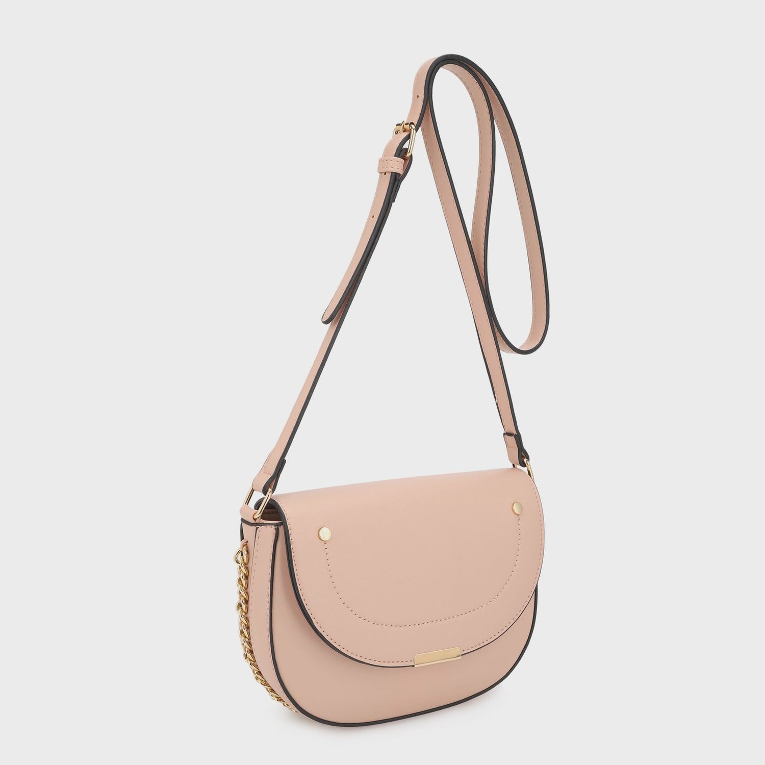 Rita Crossbody Saddlebag w/ Chain Accent, Colour: Pink