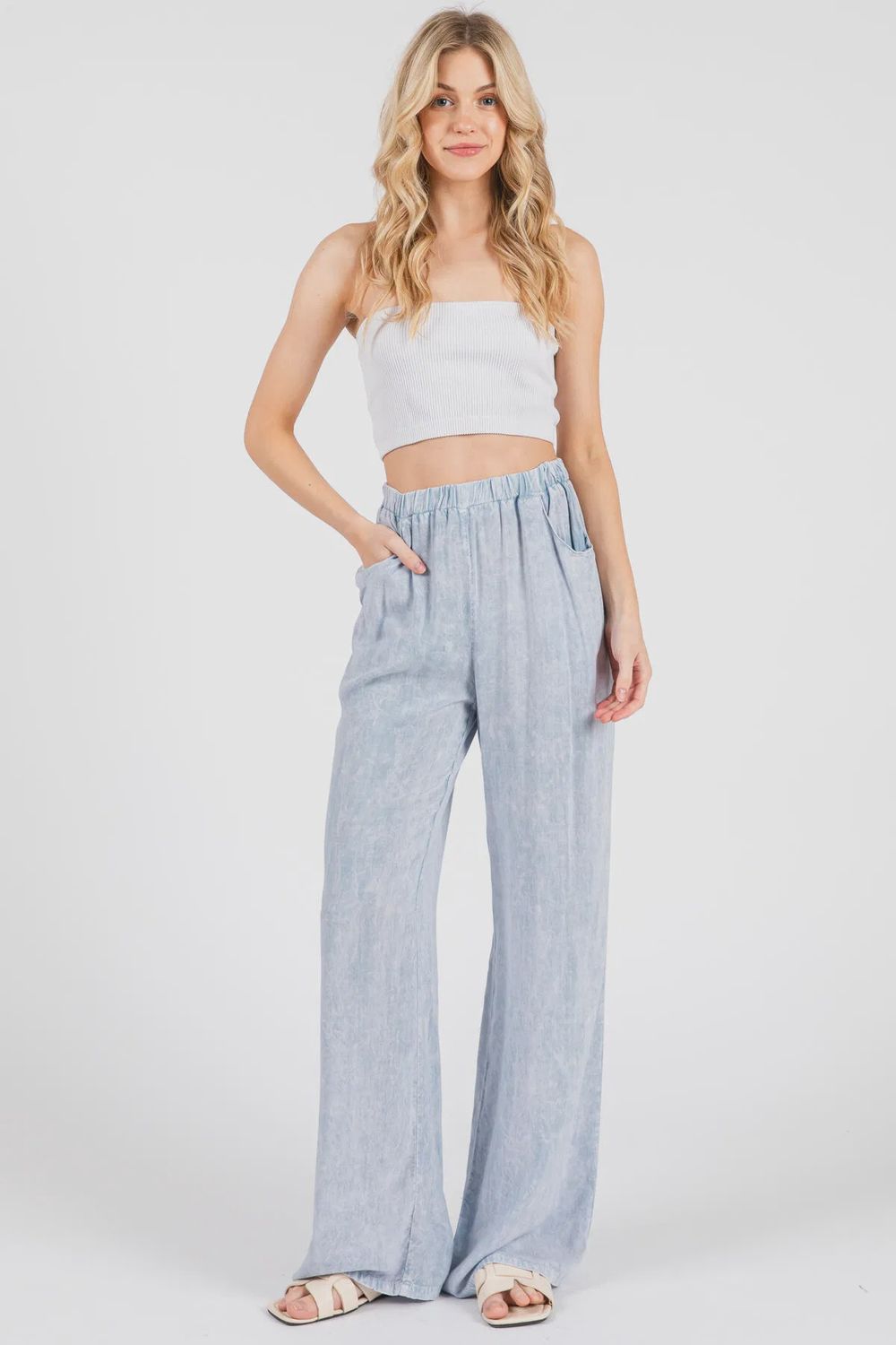Easy Breezy – Garment-Dyed Challis Wide-Leg Pants, Size: Small