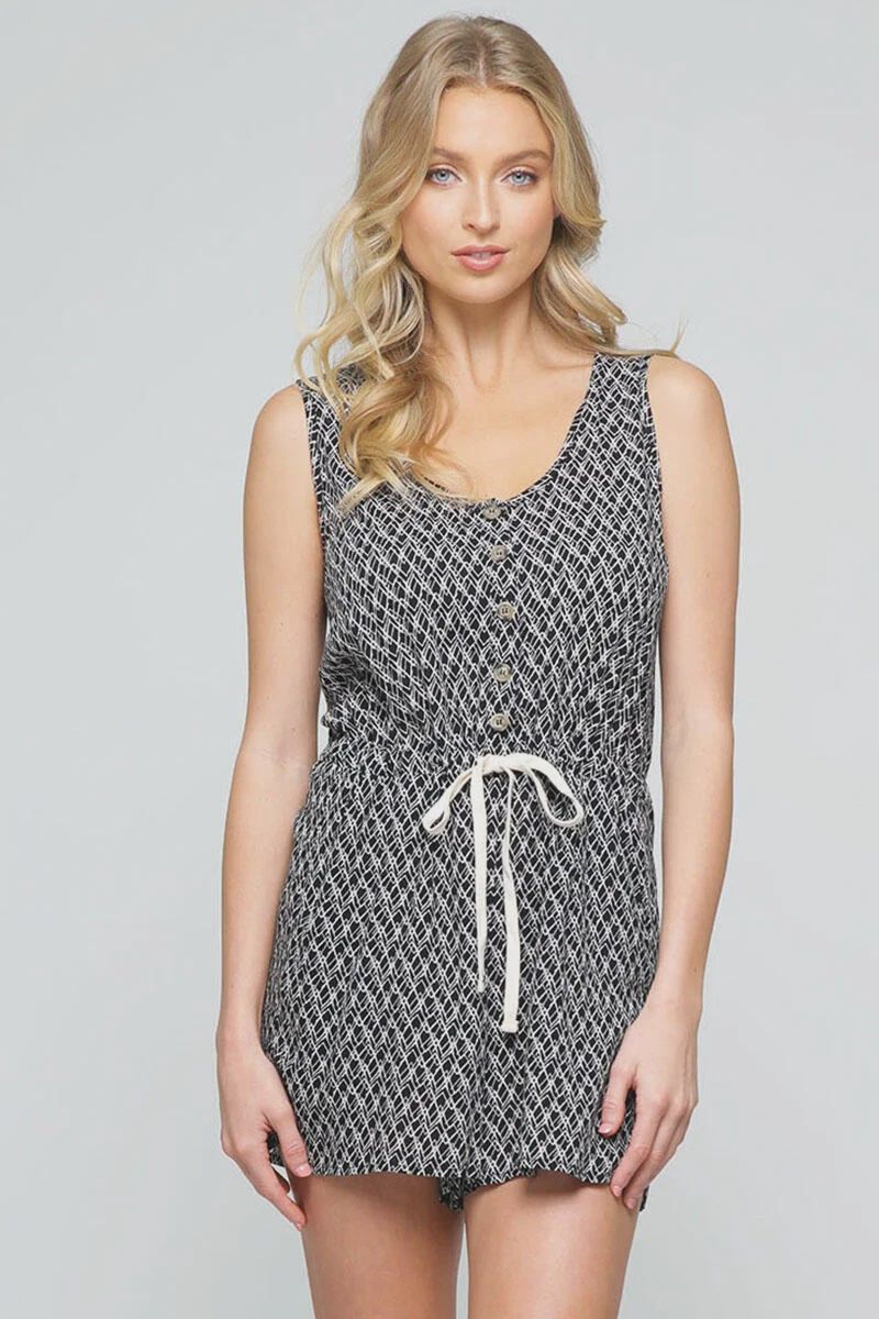 Monochrome Mood – Sleeveless Romper, Size: Small