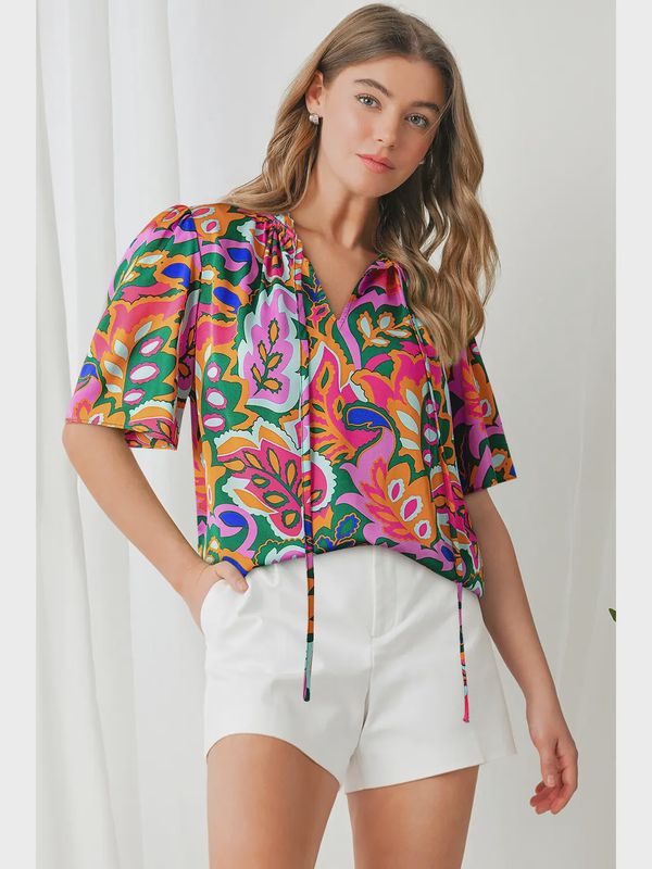 Tropic Like It’s Hot Tie-Neck Blouse