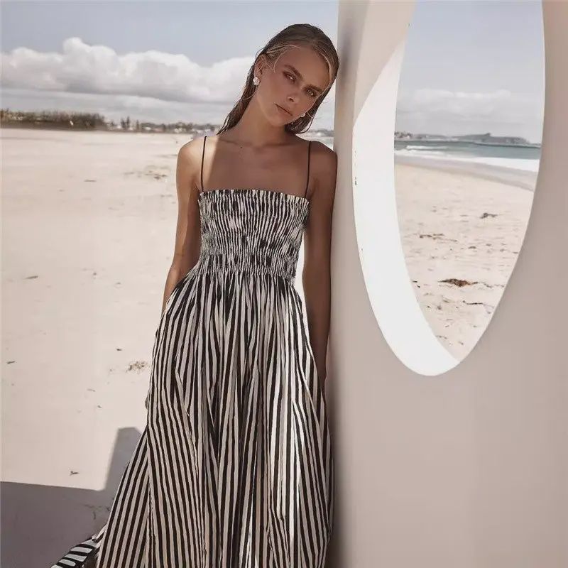 Classic Ease Striped Smocked Maxi Dress