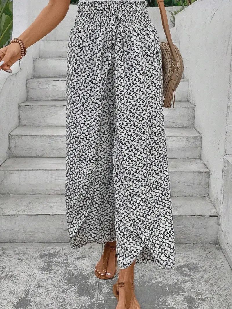 Flow Factor Geometric Split Wide Leg Pants, Colour: White, Size: Small