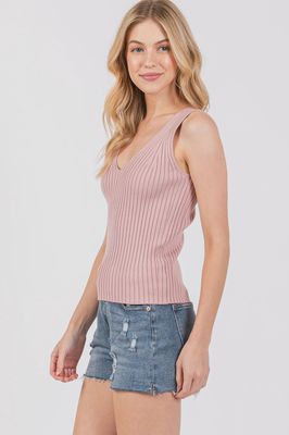 Sleek &amp; Sweet Ribbed V-Neck Sweater Tank