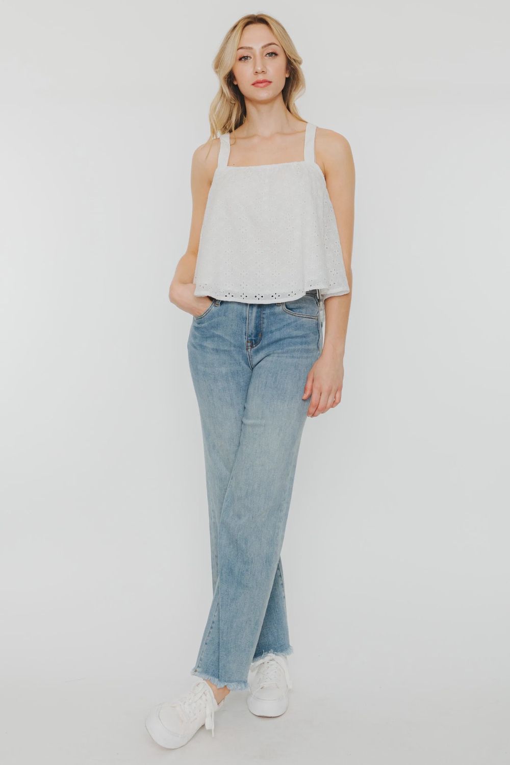 Sweet &amp; Breezy Eyelet Shirred Cami, Colour: Off-White, Size: Small