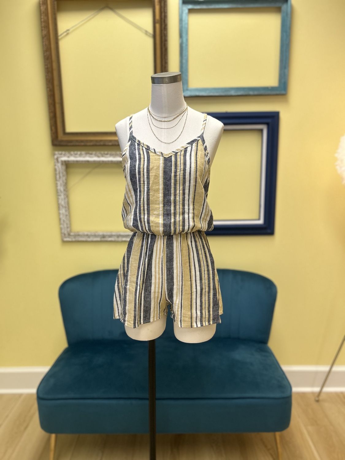 Sun &amp; Stripes Linen Blend Romper, Size: Small