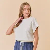 Chic Waffle Knit Drawstring Top, Size: Small