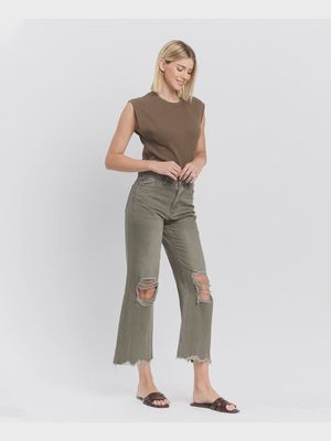 90s Revival High Rise Vintage Crop Flares