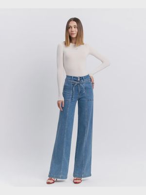 Sky High Tie Waist Wide Leg Jeans