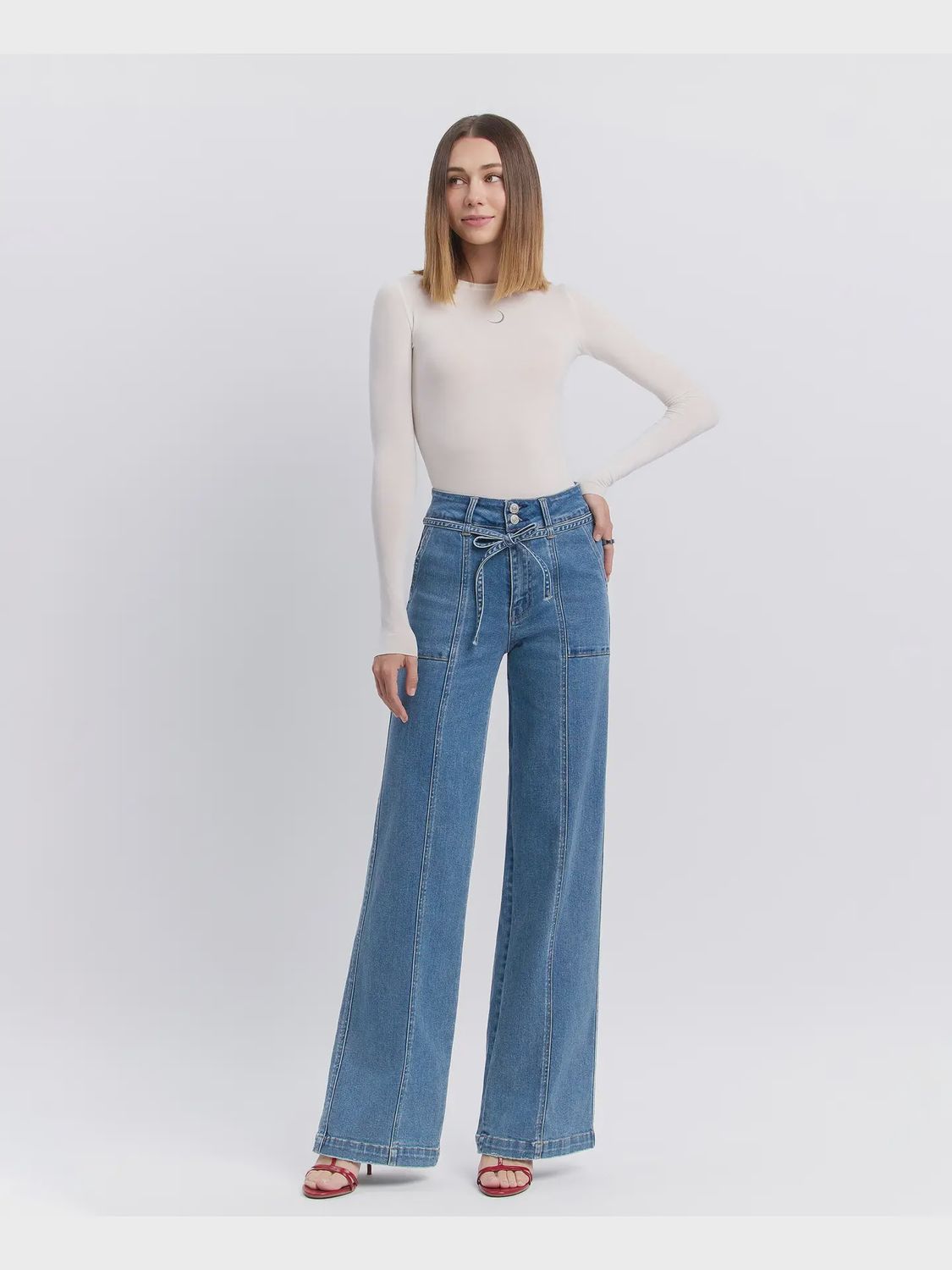 Sky High Tie Waist Wide Leg Jeans, Size: 24