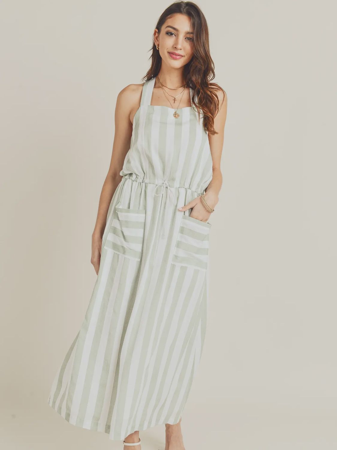 Coastal Stripes Crossback Maxi Dress, Size: Small
