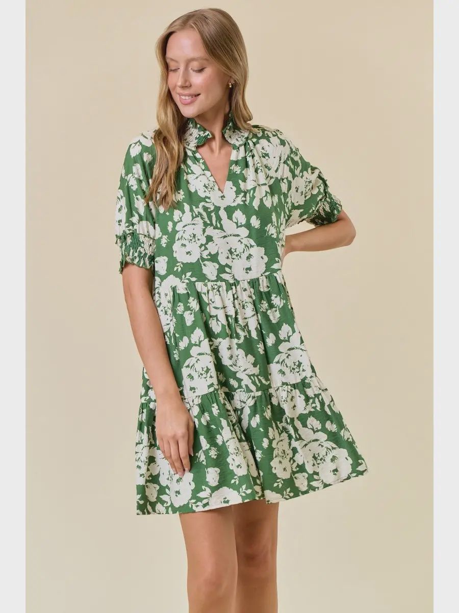 Garden Glow Smocked Floral Blouse, Colour: Green, Size: Small
