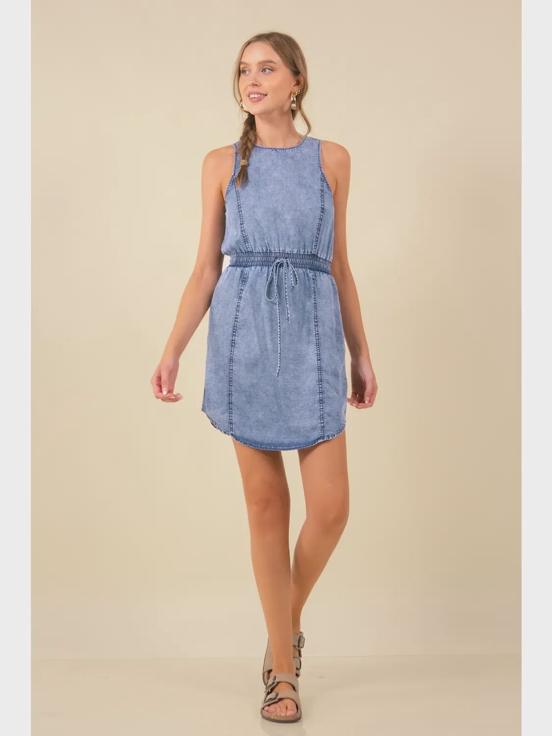 Weekend Blues Drawstring Denim Dress, Size: Small