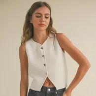 Polished Edge Button-Front Knit Vest, Colour: White, Size: Small