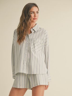 Coastal Stripe Cotton Button-Up Shirt