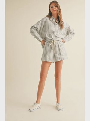 Coastal Stripe Cotton Button-Up Shirt