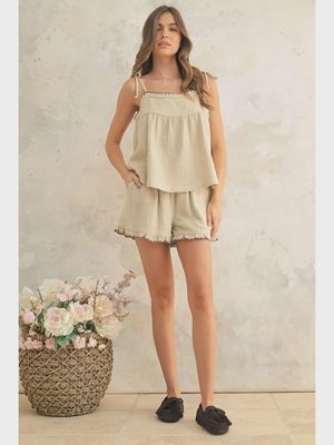 Sweet Simplicity Scallop Trim Cotton Shorts