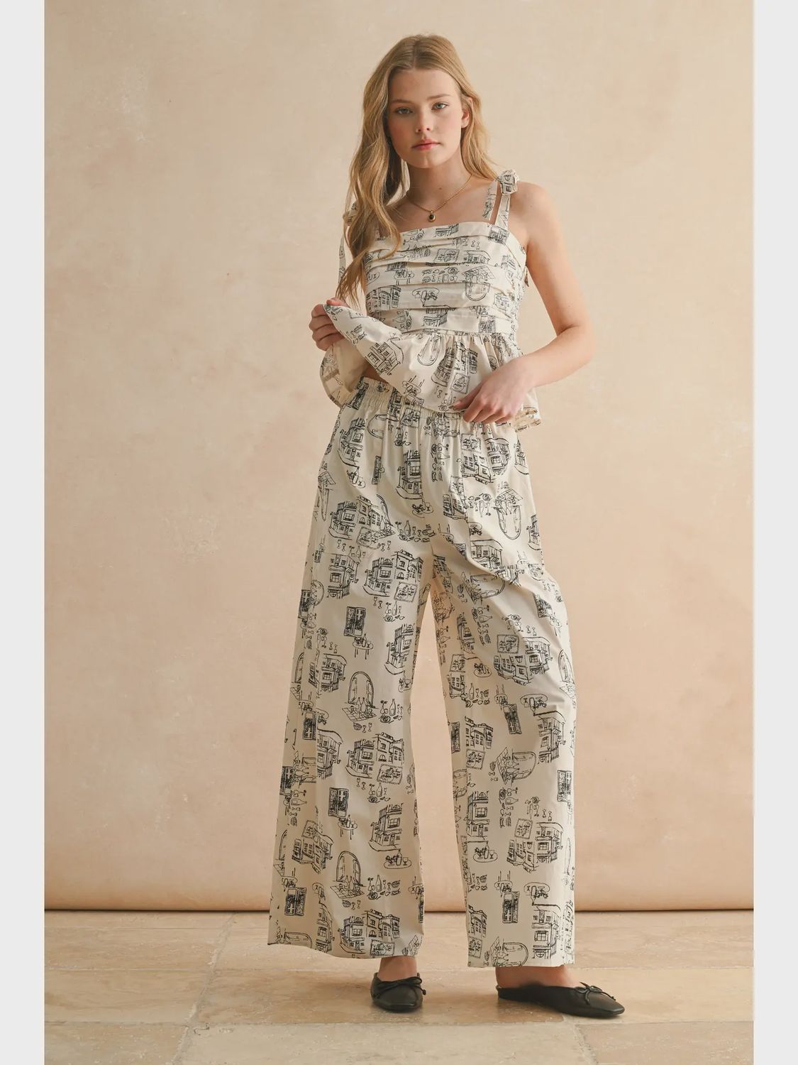 Town Print Wide-Leg Pants, Size: Small
