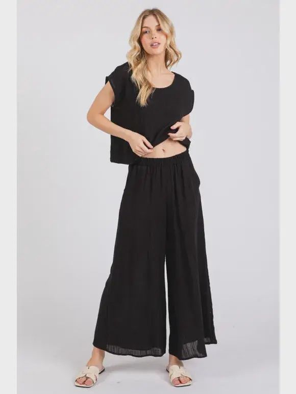 Effortless Style Woven Wide Leg Pants