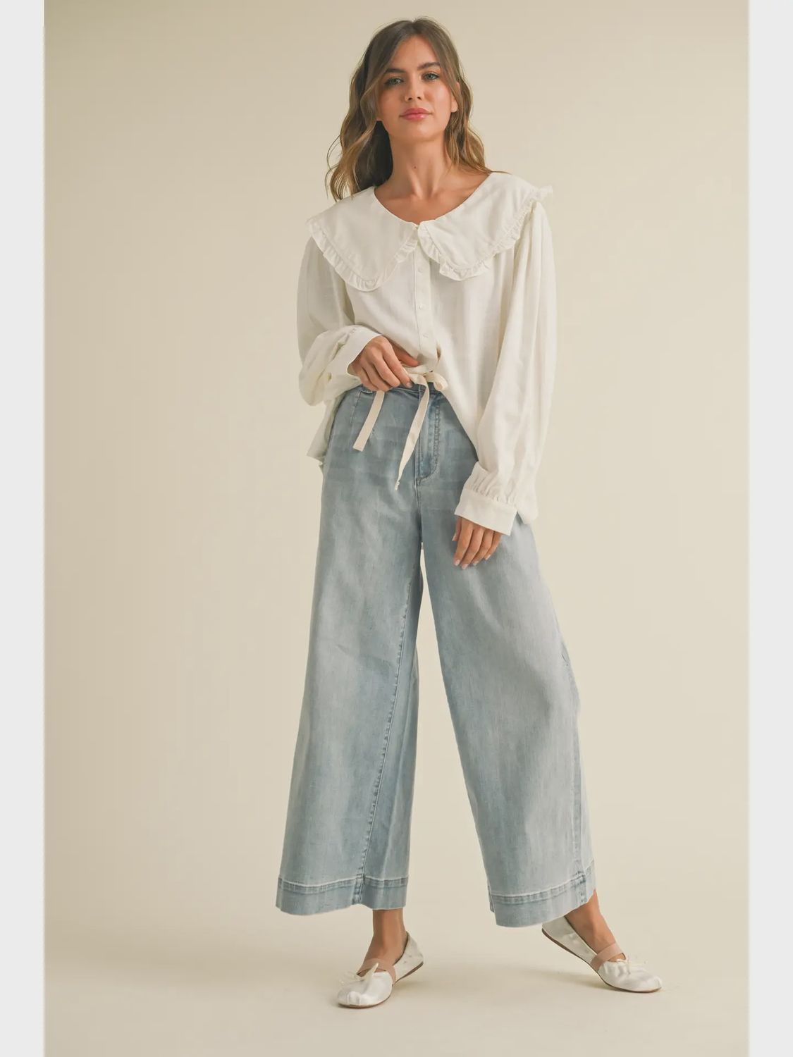 Tie It Up Light Wash Denim Pants, Size: Small