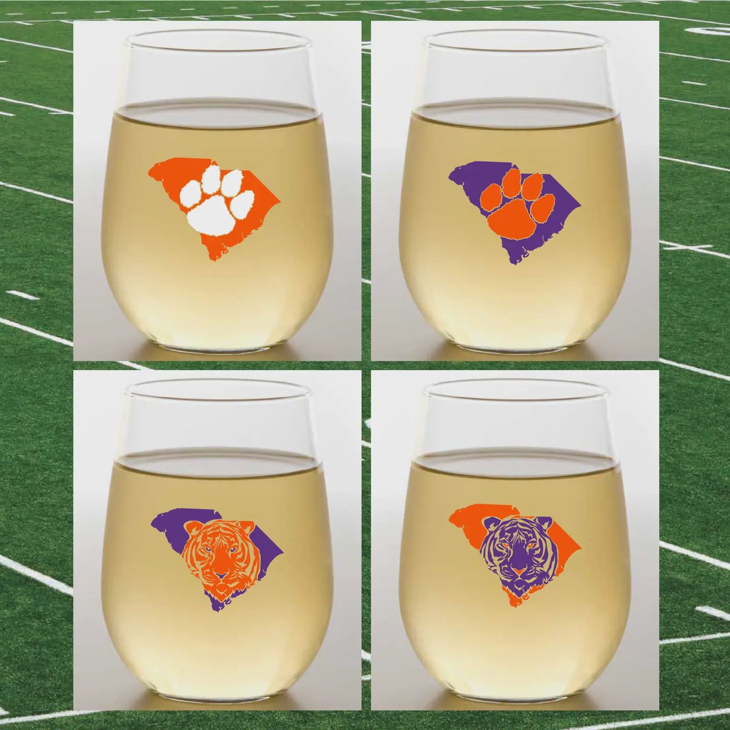 Team Spirit 2-Pack Stemless Wine Glasses, Colour: Clemson
