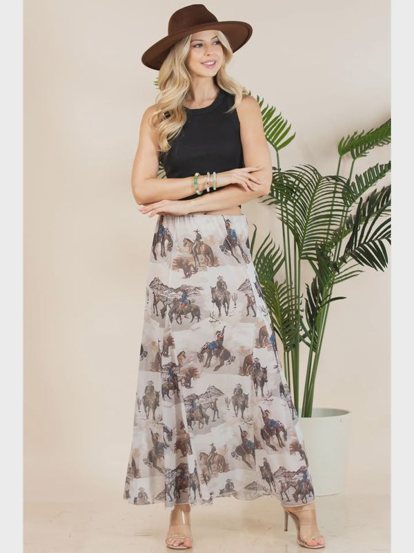 Giddy-Up Glam Cowboy Print A-Line Skirt