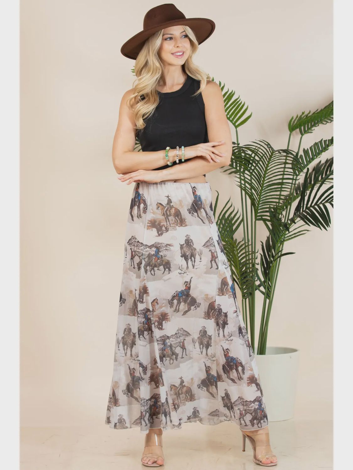 Giddy-Up Glam Cowboy Print A-Line Skirt, Size: Small