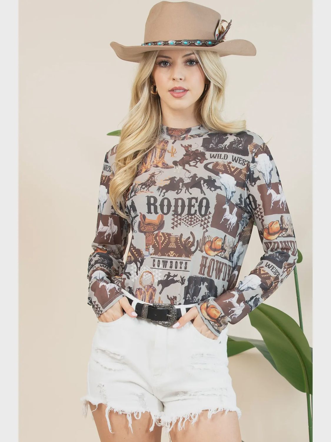 Western Rodeo Semi-Sheer Mesh Top, Size: Small