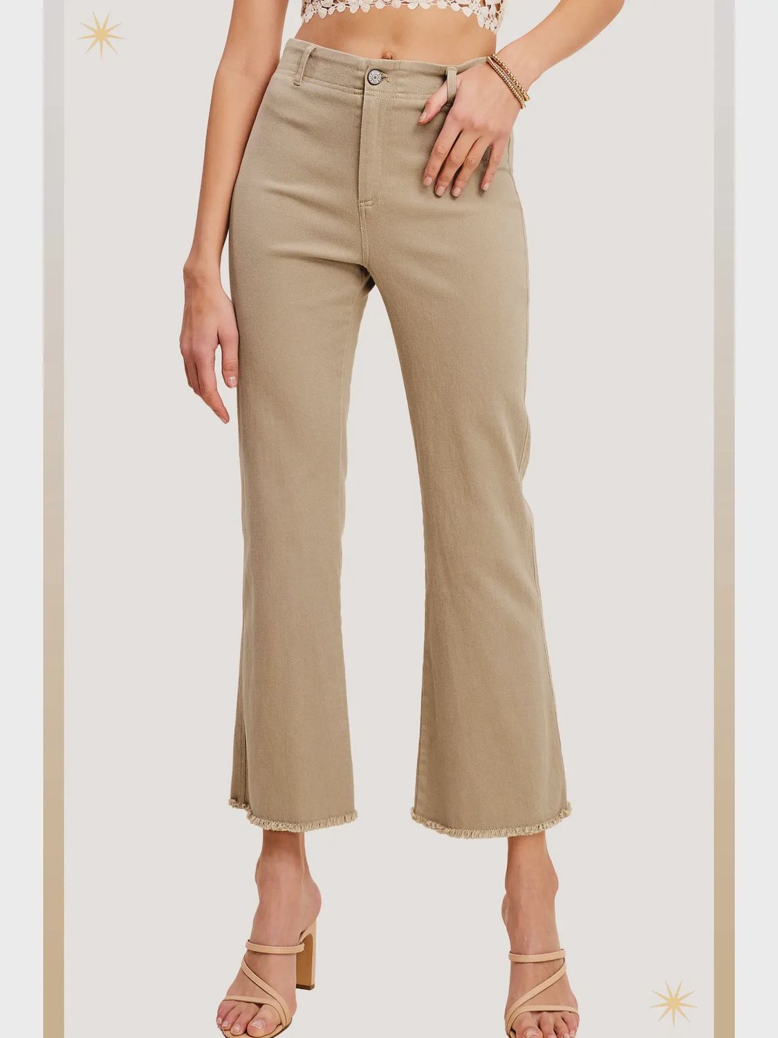 Stretchy HR Flare Cropped Pants, Colour: Tan, Size: XSmall
