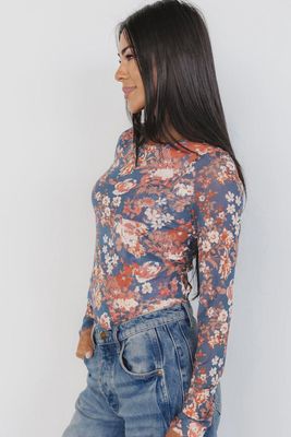 Elegant Floral Mesh Long Sleeve Top