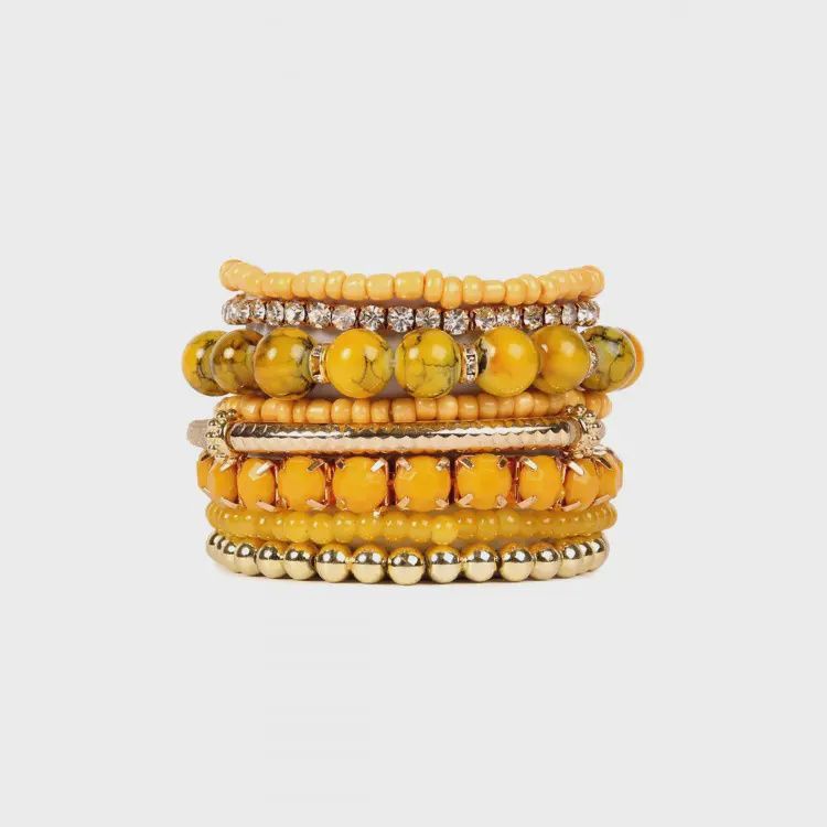 Multicolor Stretch Beaded Bracelet, Colour: Mustard