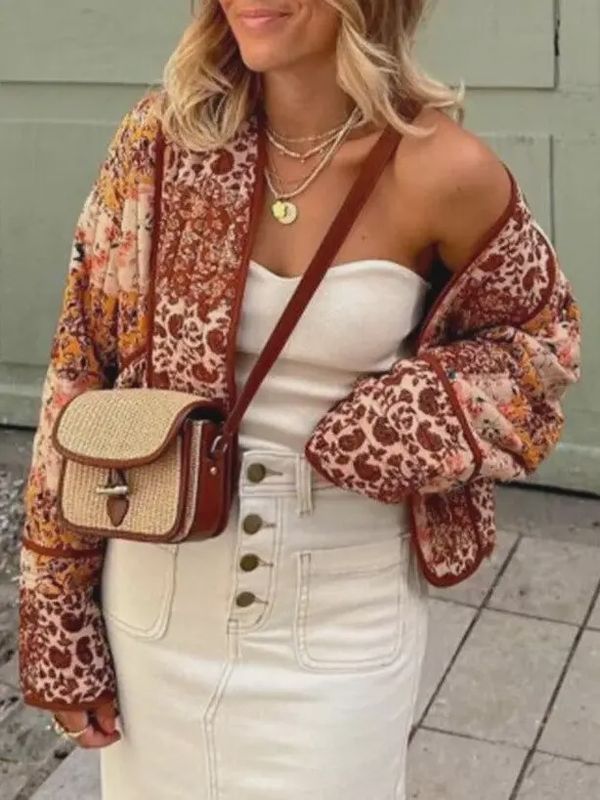 Floral Patchwork Cropped Quilted Jacket