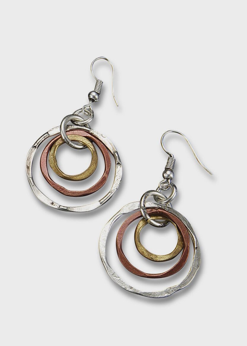 Mixed Metal Hammered Circle Earrings