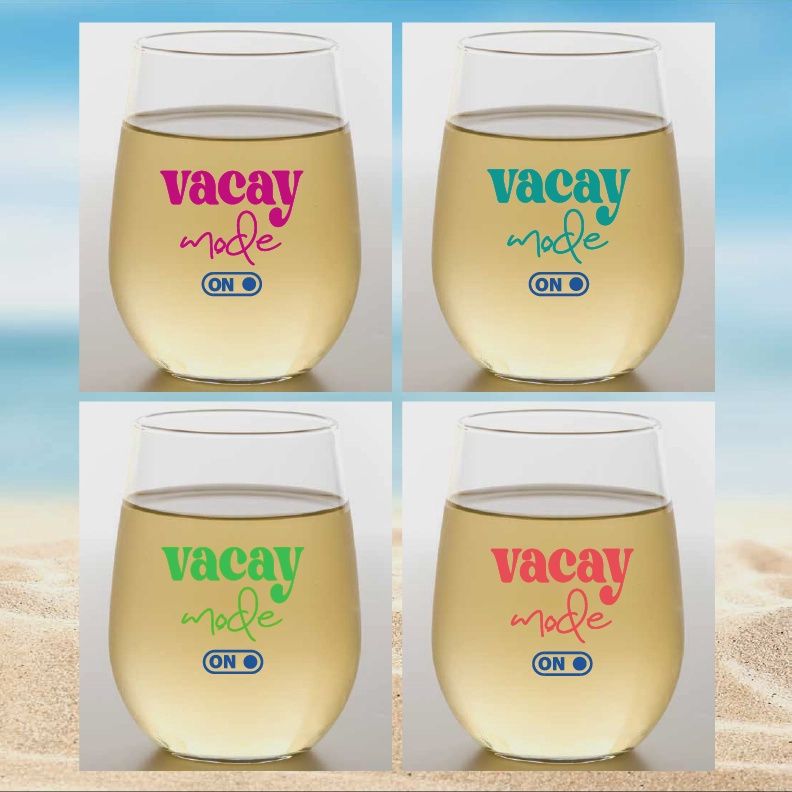 2-Pack Stemless WIne Glasses, Colour: Vacay Mode