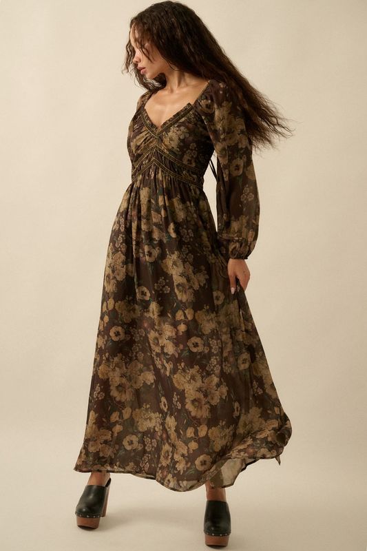 Velvet Bloom Chiffon Maxi Dress