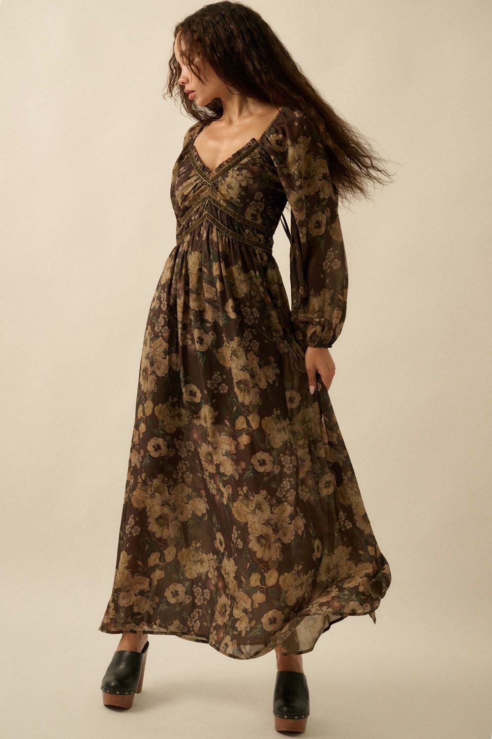 Velvet Bloom Chiffon Maxi Dress, Size: Small