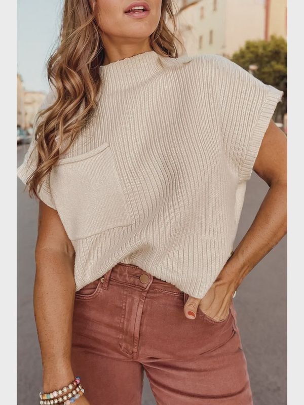 Patch Pocket Ribbed Knit Sweater