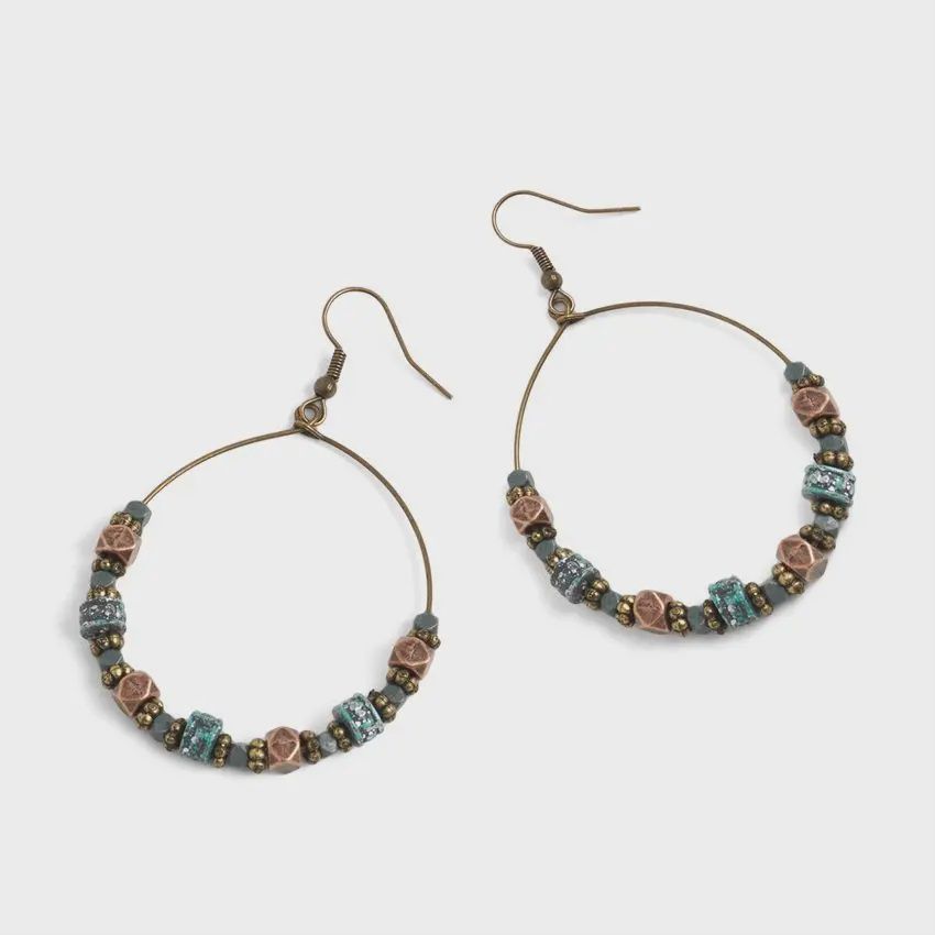 Patina Beaded Hoop Earrings