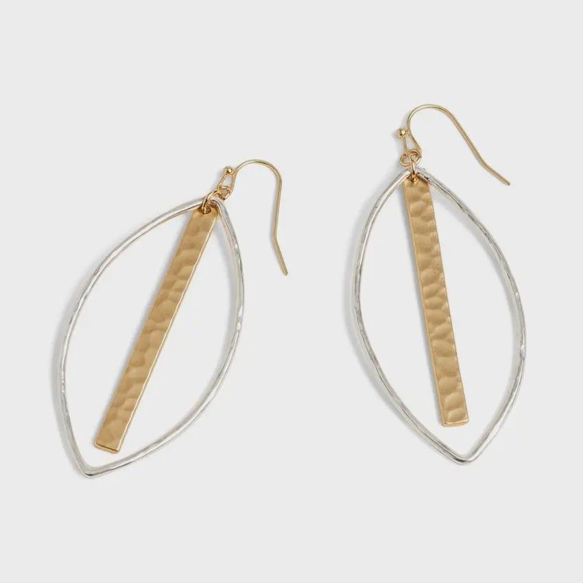 Silver Teardrop w/ Gold Bar Dangle Earrings