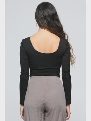 Double Layer Boat Neck Long Sleeve Tee