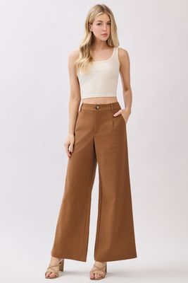 Twill Patch Pocket Wide Leg Pants