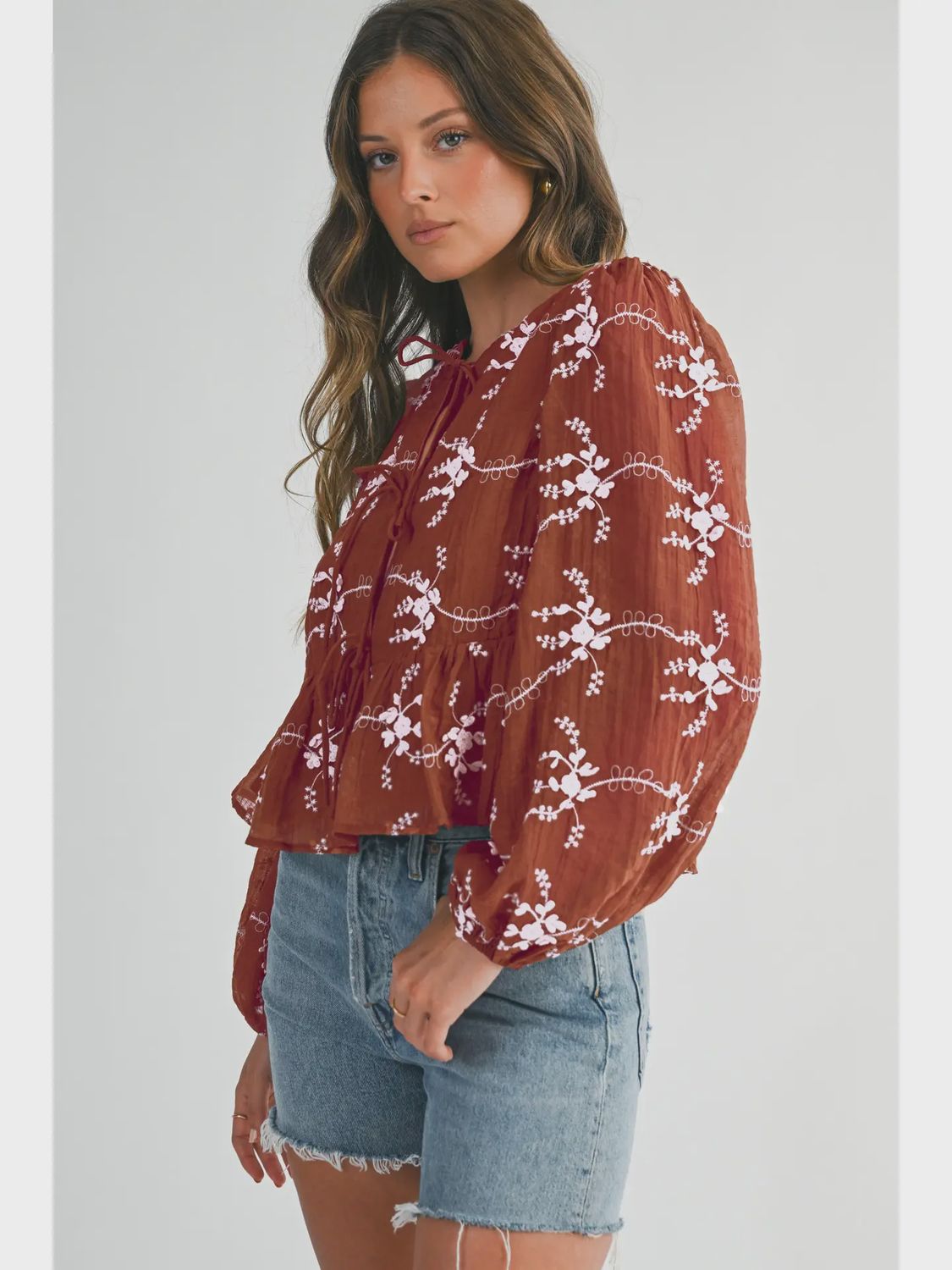 Floral Embroidered Peasant Blouse, Size: Small