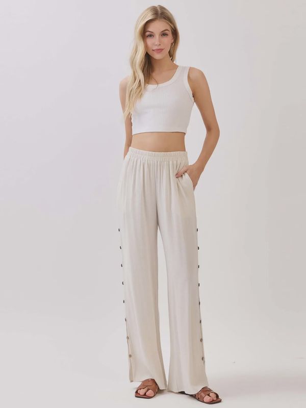 Wide Leg Button-Detail Pants