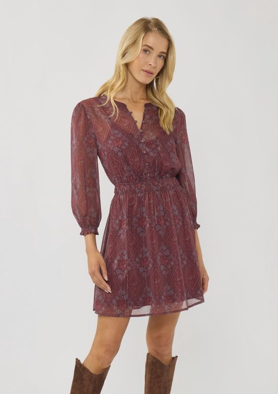 Wine Lurex Chiffon Mini Dress