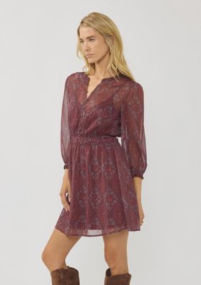 Wine Lurex Chiffon Mini Dress