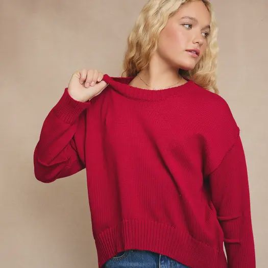 Ruby Red Pleated Sleeve Sweater, Size: XSmall