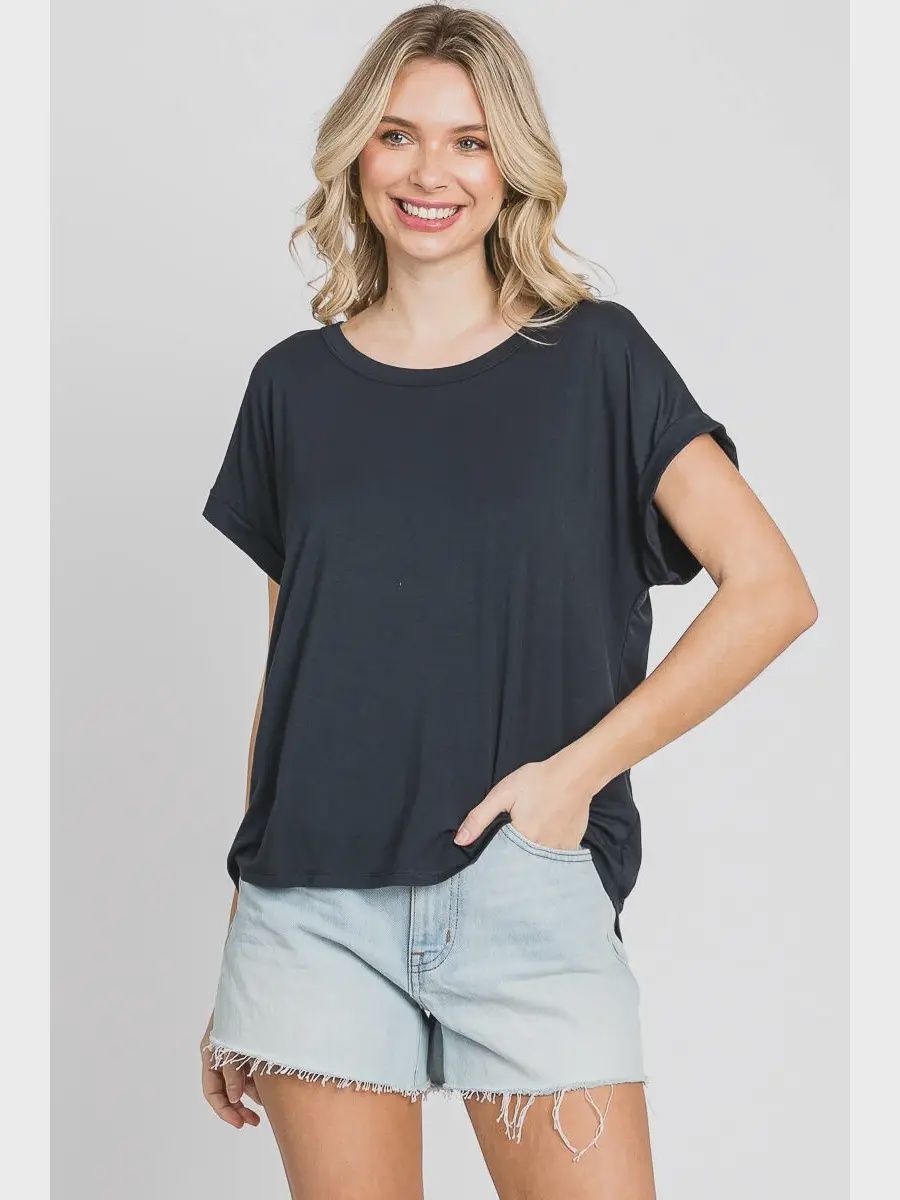 Laid-Back Luxe Modal Crew Neck Top, Colour: Graphite, Size: Small