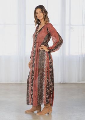 Floral Patchwork Bohemian Long Sleeve Maxi Dress