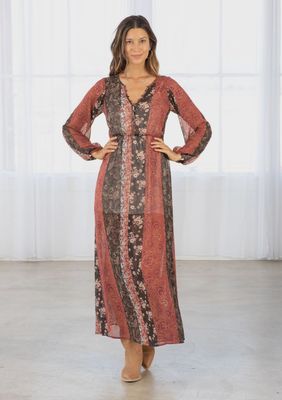Floral Patchwork Bohemian Long Sleeve Maxi Dress