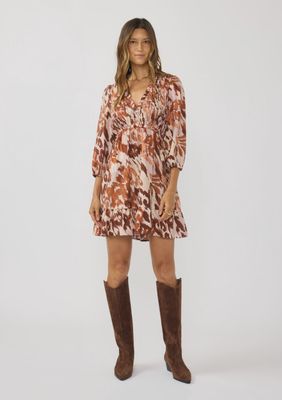 V-Neck Smocked Mini Dress with Ruffle Details